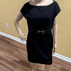 Classic Black Belted Sheath Dress - Women